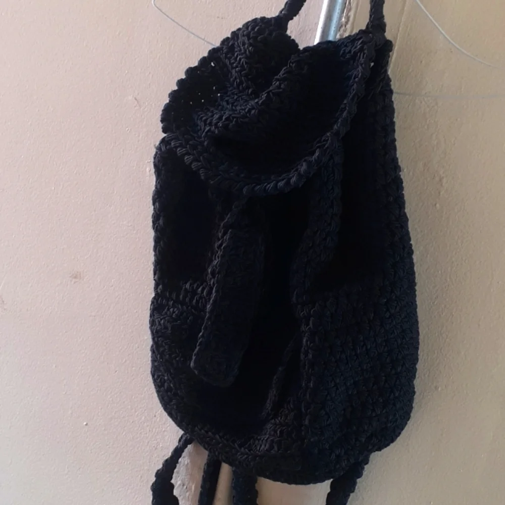 BOHO RODANA LTD black crochet knit backpack Purse Bag